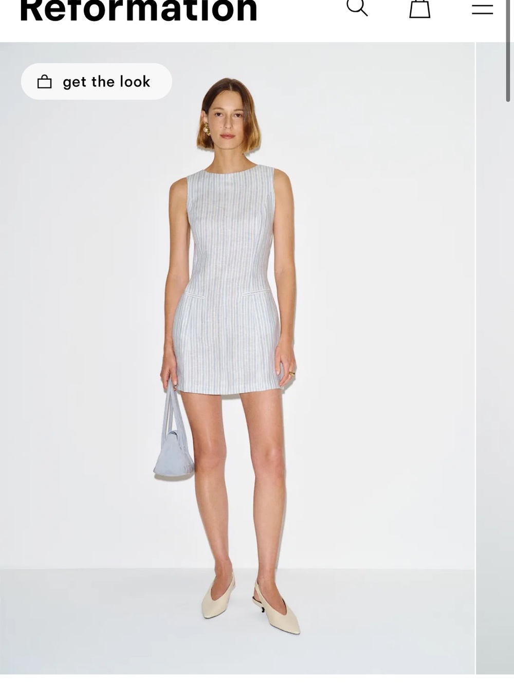 Reformation Sleeveless Mini Dress in Light Blue and White Stripes